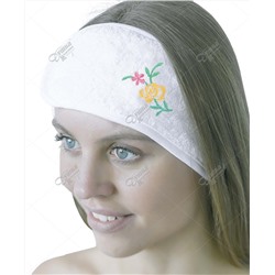 белая махровая повязка на голову с вышивкой "роза"