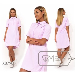 Платье-рубашка мини из ткани коттон с воротником-поло на застёжке, рукавами 3/4 и асимметричным подолом X8798