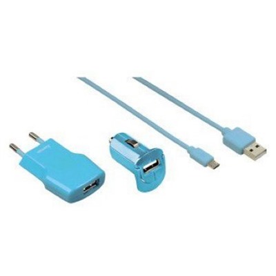 Адаптер питания 220 В - USB + автомобильное 12 В - USB + кабель microUSB, бирюзовый, Hama
