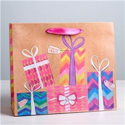 Пакет крафтовый горизонтальный «Подарки!», L 31 × 40 × 9 см