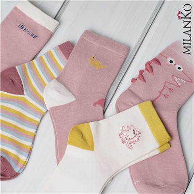 Детские хлопковые носки "розовый дино" MilanKo D-222 D-222 (розовый дино)/3-4 года
