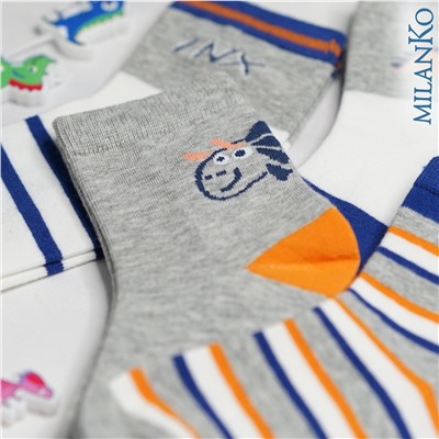 Детские хлопковые носки  "Дино сине-оранжевые" MilanKo D-222 D-222 (дино сине-оранжевые)/3-4 года