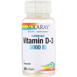 Solaray, Супер био витамин D-3, 5 000 МЕ, 120 мягких таблеток