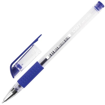 Ручка гелевая с грипом STAFF "EVERYDAY", СИНЯЯ, корпус прозрачный, узел 0,5 мм, линия письма 0,35 мм, 141822