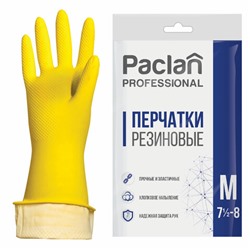 Перчатки хозяйственные латексные, х/б напыление, размер M (средний), желтые, PACLAN "Professional", 602489