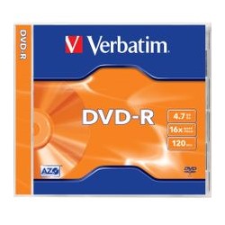 Оптический диск DVD-R VERBATIM 4.7Гб 16x, 1 шт., jewel case [43518]