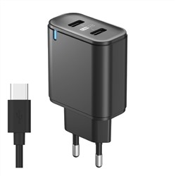 Сетевое Зарядное Устройство USBx2, 2.4A, Smart IC, +Type-C кабель в комплекте, OLMIO