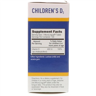 Superior Source, D3 для детей, 400 МЕ, 100 микролингвальных быстрорастворимых таблеток