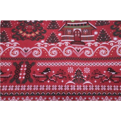 Скатерть рогожка 150х160 см "Новогодняя вышивка" (на красном)