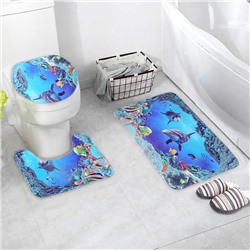 Набор ковриков для ванны и туалета Доляна «Дельфин», 3 шт: 35×39, 40×50, 45×75 см