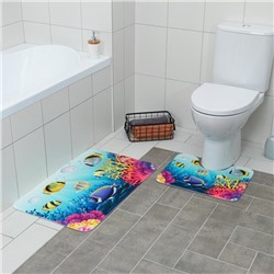 Набор ковриков для ванны и туалета Доляна «Аквариум», 2 шт: 79×50, 50×39 см