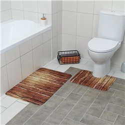 Набор ковриков для ванны и туалета Доляна «Досочки», 2 шт: 79×50, 50×39 см, цвет коричневый