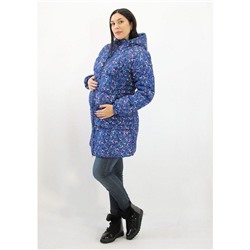 Удлиненная зимняя куртка для беременных Темно-синяя с узорами
