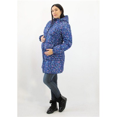 Удлиненная зимняя куртка для беременных Темно-синяя с узорами