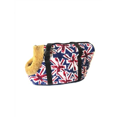 Сумка-переноска для собак с меховой отделкой Британский флаг, Акция! Синий