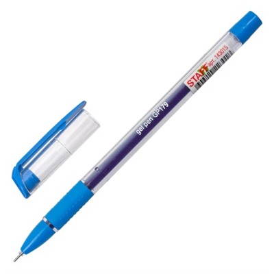 Ручка гелевая с грипом STAFF "College", СИНЯЯ, корпус прозрачный, игольчатый узел 0,6 мм, линия письма 0,3 мм, 143015
