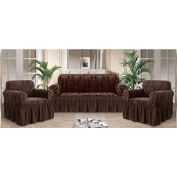 Набор чехлов для мягкой мебели на диван и 2 кресла (коричневый)