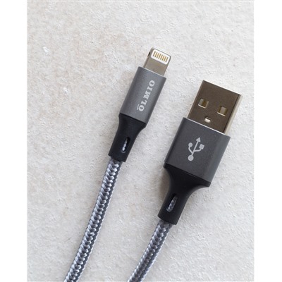 Кабель BASIC, USB 2.0 - lightning, 1.2м, 2.1A, серый, OLMIO