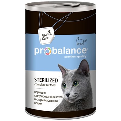 ProBalance | 415 гр | Sterilized Корм консервированный для стерилизованных кошек/ кастрированных котов, банка