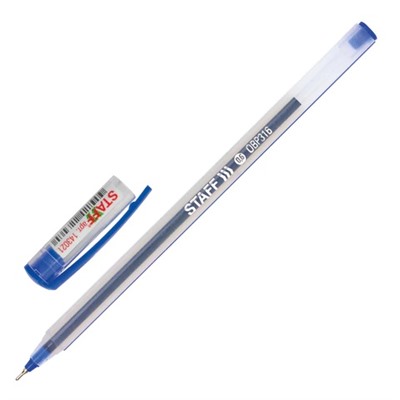 Ручка шариковая масляная STAFF "Basic", СИНЯЯ, корпус матовый, игольчатый узел 0,6 мм, линия письма 0,3 мм, 143021