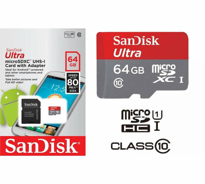 Карта памяти microsd sandisk ultra 64gb uhs i