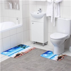 Набор ковриков для ванны и туалета Доляна «Пляж с ракушками», 2 шт: 40×50, 50×80 см