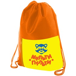 Мешок для обуви 1 отделение Мульти-Пульти "Приключения Енота", 340*420мм, карман на молнии, оранжевый