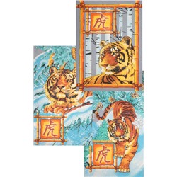 Полотенце вафельное купонное 35х60 "Новогодний тигр" (серый фон)- упаковка 10 шт