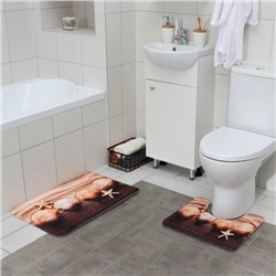 Набор ковриков для ванны и туалета Доляна «Ракушки», 2 шт: 45×70, 39×45 см
