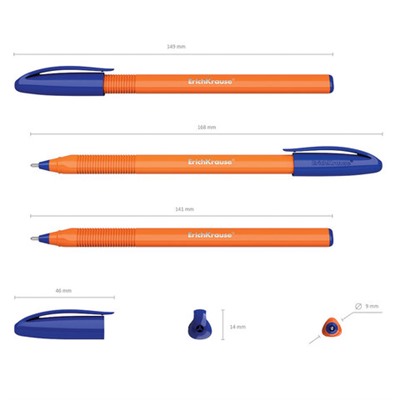 Ручка шариковая масляная ERICH KRAUSE "U-108 Orange" СИНЯЯ, корпус оранжевый, узел 1,0 мм, линия письма 0,3 мм, 47582, 143889