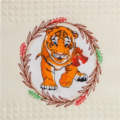 Набор вафельных полотенец Тигрята аппликация 33х60см-3шт, хлопок 100%, 200г/м2