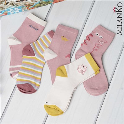 Детские хлопковые носки "розовый дино" MilanKo D-222 D-222 (розовый дино)/3-4 года