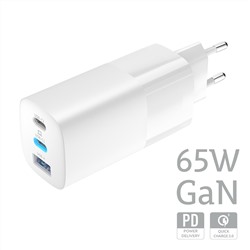 СЗУ 65W, Type-Cx2 +USB, PowerDelivery, QuickCharge, GAN, white, OLMIO