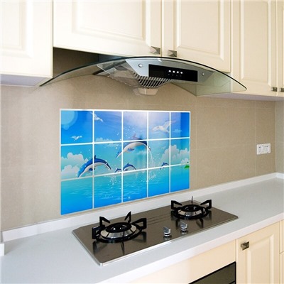 Защитный кухонный экран Kitchen Wall Stickers 45х75 см, Акция! Дельфины