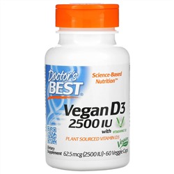 Doctor's Best, веганский витамин D3 с Vitashine D3, 2500 МЕ, 60 вегетарианских капсул