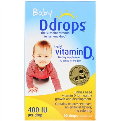 Ddrops, жидкий витамин D3 для детей, 400 МЕ, 90 капель, 2,5 мл (0,08 мл)
