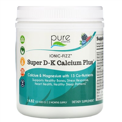 Pure Essence, Ionic-Fizz, Super D-K Calcium Plus, смесь ягод, 420 г (14,82 унции)