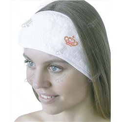 белая махровая повязка на голову с вышивкой "корона"