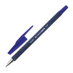 Ручка шариковая STAFF, СИНЯЯ, корпус прорезиненный синий, узел 0,7 мм, линия письма 0,35 мм, 142397