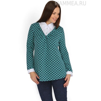 Блуза "Аделина" (зелёная в ёлочку) для беременных, размер 44