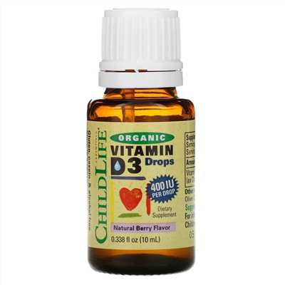 ChildLife, органический витамин D3 в каплях, натуральный ягодный вкус, 400 МЕ, 10 мл (0,338 жидк. унции)