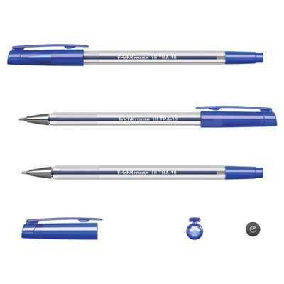 Ручка шариковая масляная ERICH KRAUSE "Ultra-10", СИНЯЯ, корпус прозрачный, узел 0,7 мм, линия письма 0,26 мм, 13873, 141247