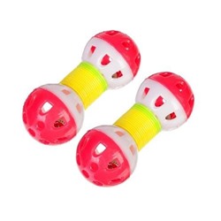 Игрушка для животных с бубенчиком Два шарика на пружинке 9х3 см, 2 шт, Акция! Розовый-Жёлтый
