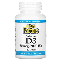 Natural Factors, Витамин D3, 2000 МЕ, 120 капсул
