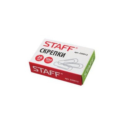 Скрепки STAFF, 28 мм, металлические, 100 шт., в картонной коробке, Россия, 220012