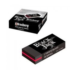 Резинка стирательная BRAUBERG "BlackJack", в картонном держателе, 40х20х11 мм, трёхслойная, чёрная, 222466