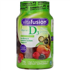 VitaFusion, витамин D3, натуральные персик и ягоды, 50 мкг (2000 МЕ), 75 жевательных таблеток