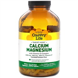 Country Life, Calcium Magnesium with Vitamin D Complex, Gluten Free, 360 Vegan Capsules