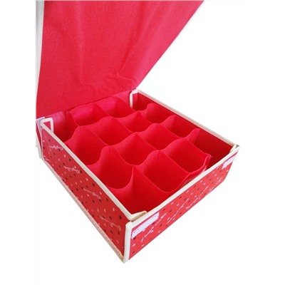 Складной короб для хранения вещей с 16-ю ячейками, 31х31х12.5 см, Акция! Красный с сердечками