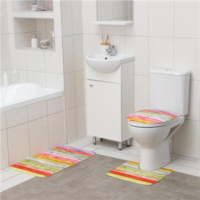 Набор ковриков для ванны и туалета Доляна «Цветные деревяшки», 3 шт: 42×38, 44×38, 44×73 см
